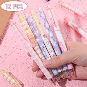 12 Pcs Kawaii Gel Ink  0.5 mm Black Ink Kawaii Pens Retractable Fine Ballpoint